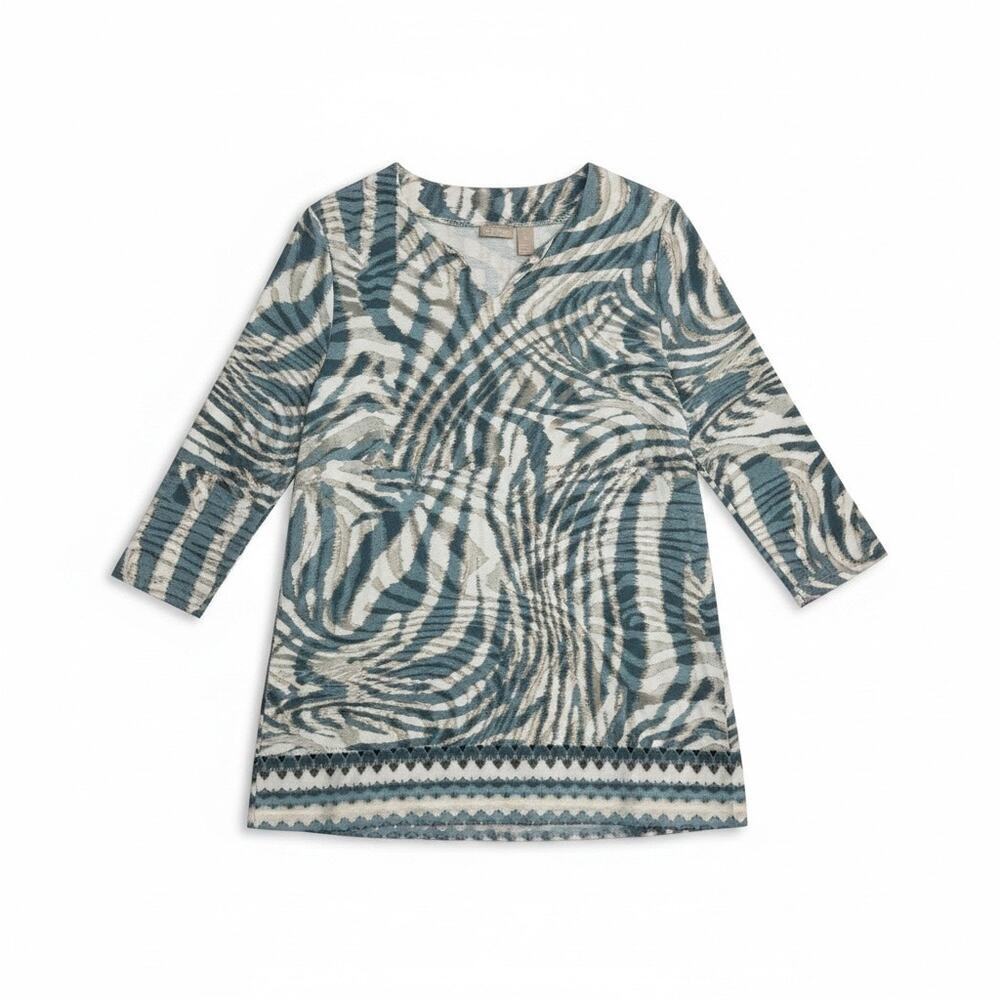 Chico’s travelers collection Sz 1 abstract print v-neck 3/4 sleeve | EUC